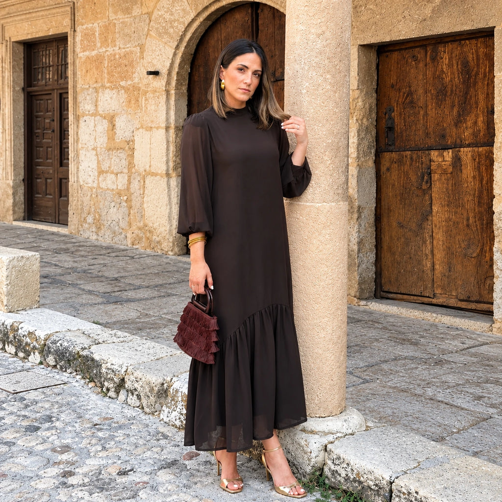 Plain brown gauze dress - Atelier